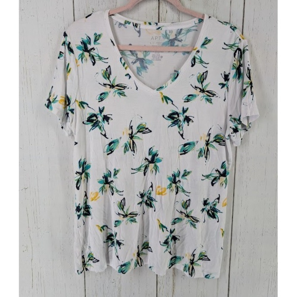 APT 9 Size Large Womens Mutlicolor Floral Print Short Sleeve Casual Top